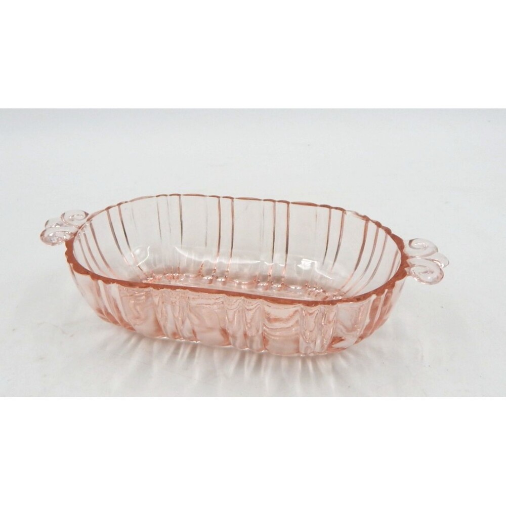 Anchor Hocking Old Cafe Pink Olive Nut Relish Dish Depression Glass 7 Inch